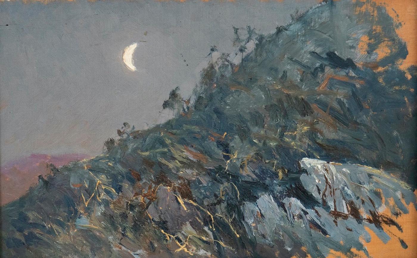 Amedeo Momo Simonetti Figurative Painting - Night - Oil on Panel by A. M. Simonetti - 1890s