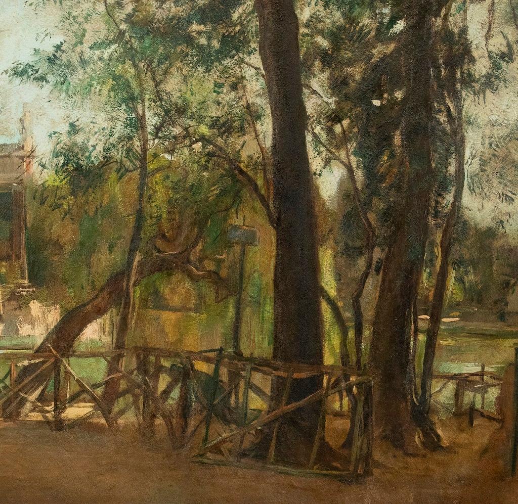 Pond of Villa Borghese - Oil on Canvas by A. Barrera - 1945 - Painting by Antonio Barrera