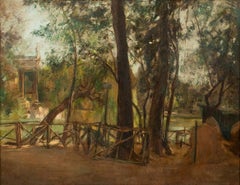 Pond of Villa Borghese - Oil on Canvas by A. Barrera - 1945