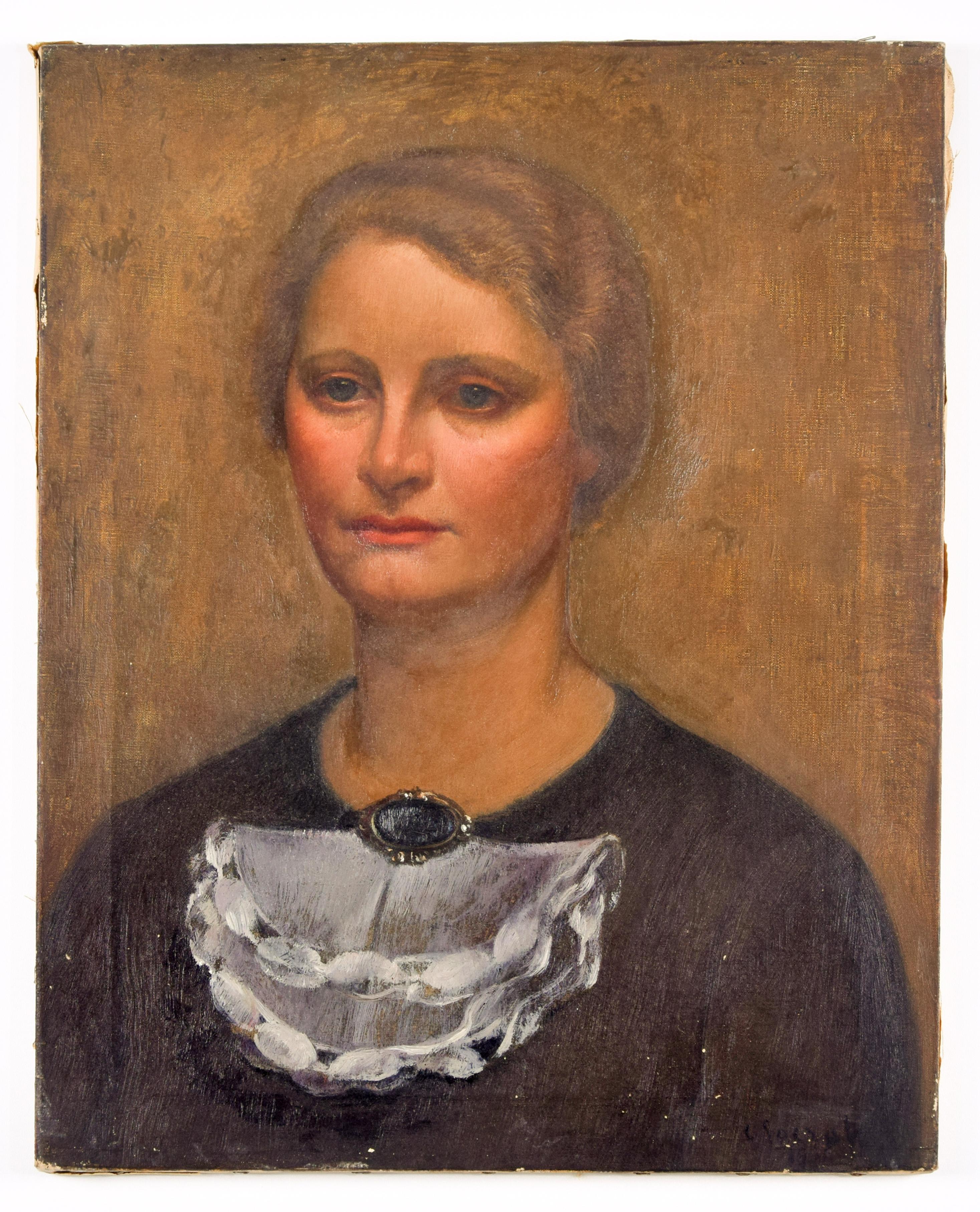 Porträt einer Dame – Ölgemälde auf Leinwand von Carlo Socrate – 1930