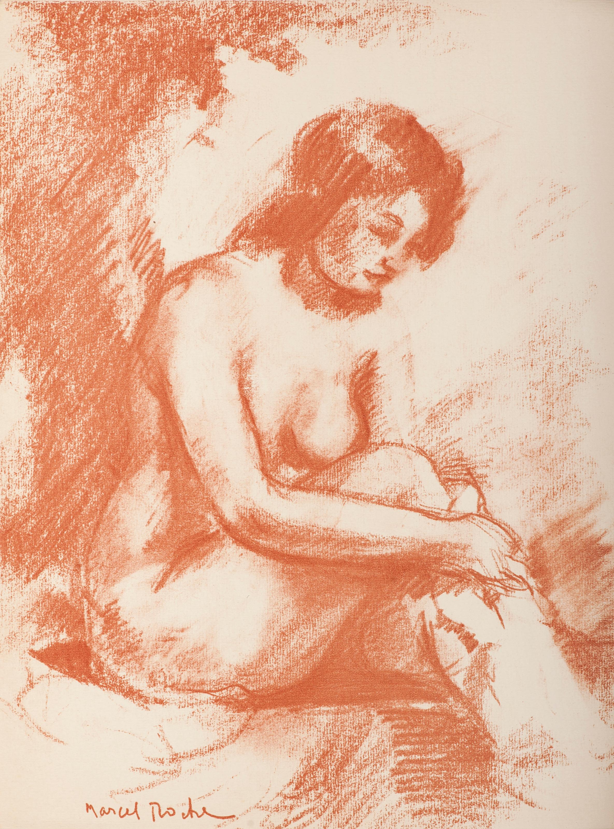 Femme Nue de face se lavant - Lithograph by M. Roche - 1930 ca.
