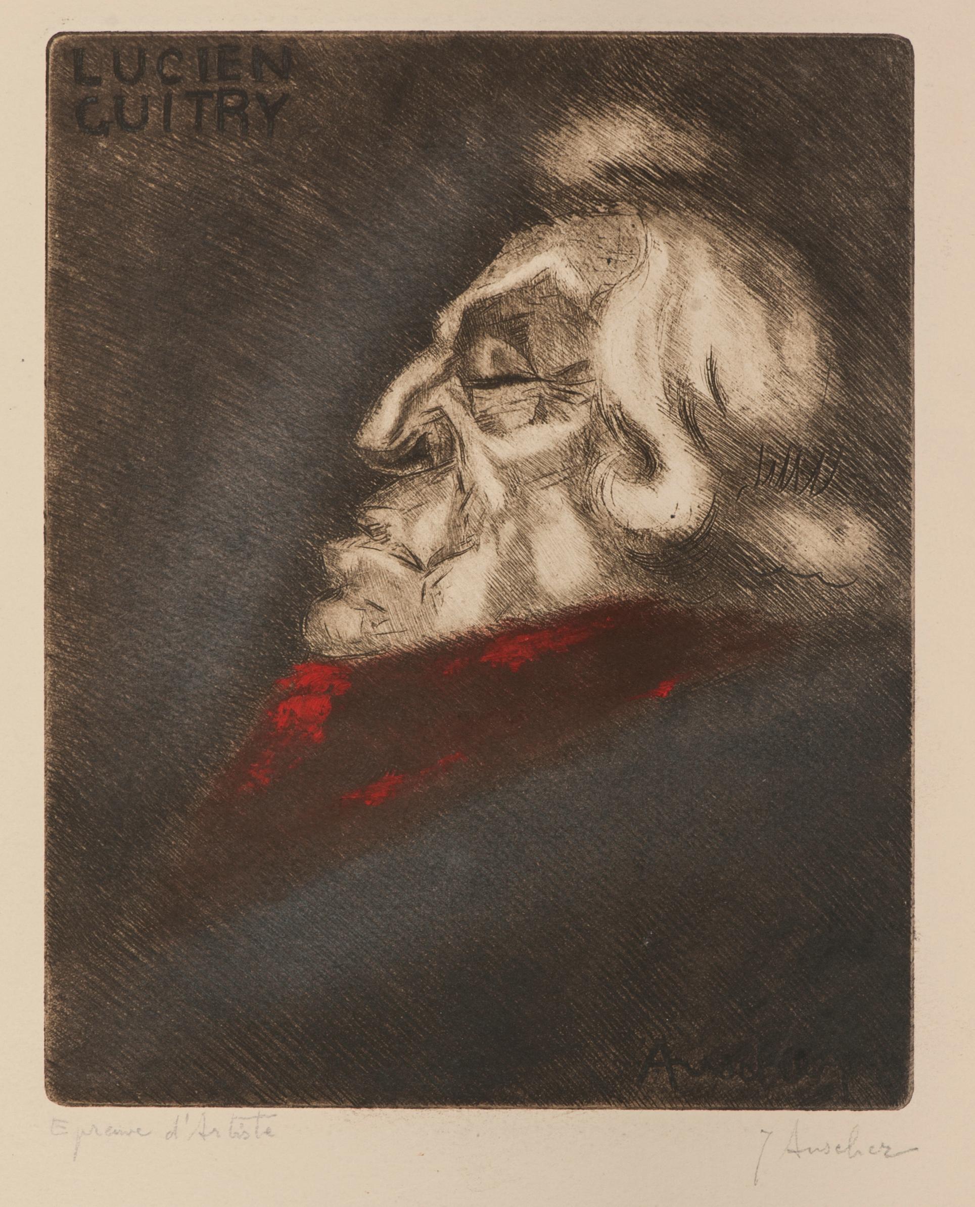 Lucien Guitry es un hermoso grabado original en color sobre papel, realizado a principios del siglo XX por el caricaturista y artista francés Jean Auscher (1896-1950). 

Dimensiones de la imagen: 20,3 x 16,3 cm.

Prueba de artista firmada a lápiz en