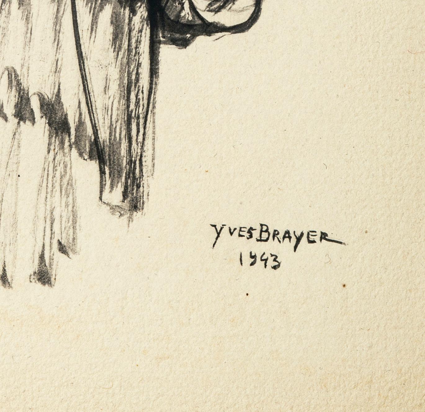La Masque - Dessin au stylo par Yves Brayer - 1943 en vente 1