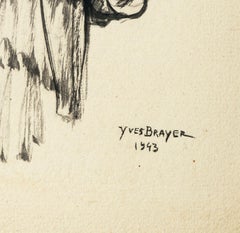 La Masque - Modern Pen Drawing, Signed, 1943, Figurative Art, Unframed