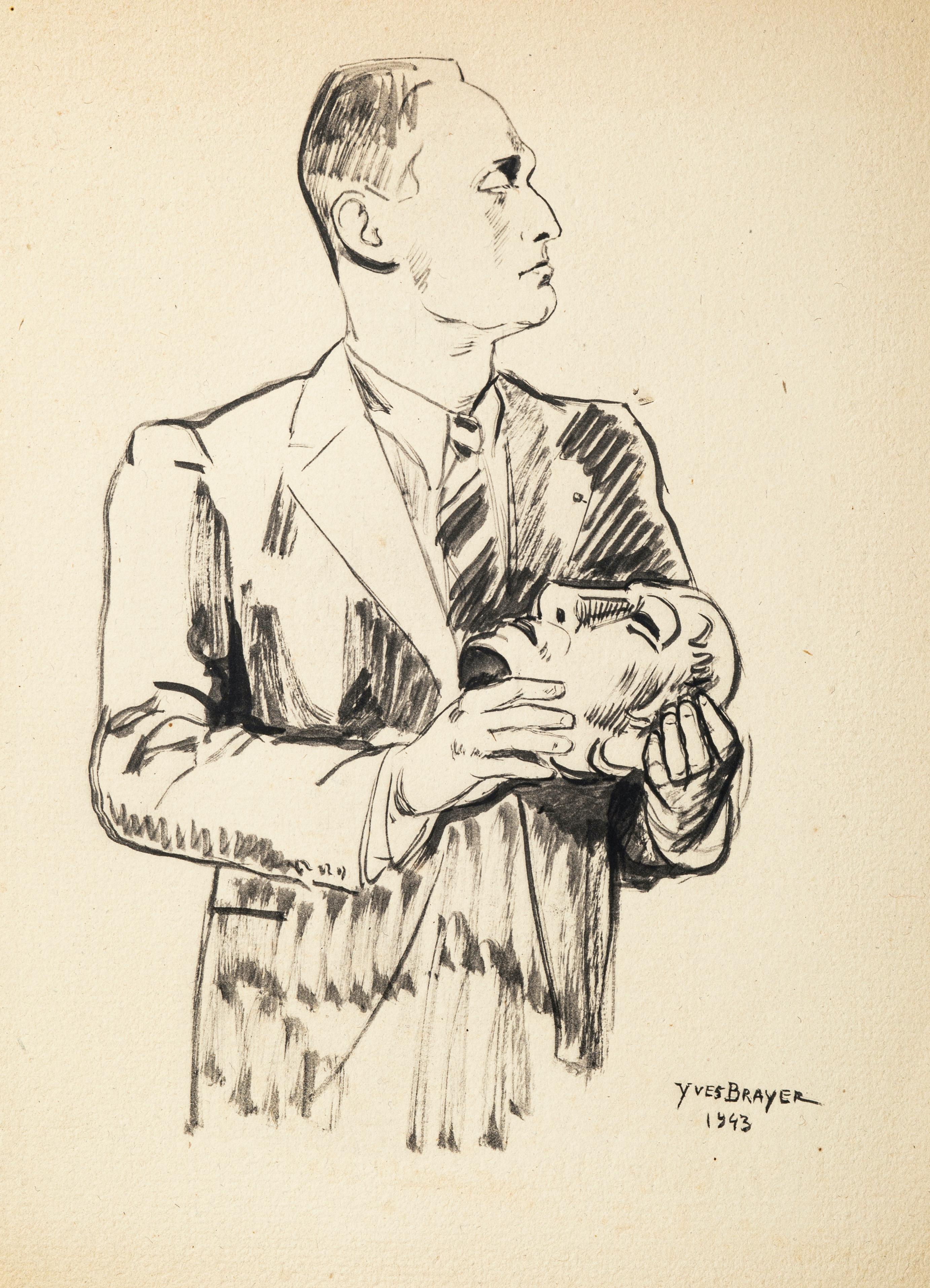 La Masque est un dessin original réalisé par Yves Brayer (1907-1990) en 1943.

L'œuvre d'art représente un homme avec un masque dans les mains.

Signé et daté par l'artiste dans la marge inférieure droite. 

Bonnes conditions.