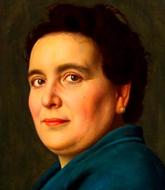 Female Portrait - Original Oil on Board by Ugo Celada da Virgilio - 1950s