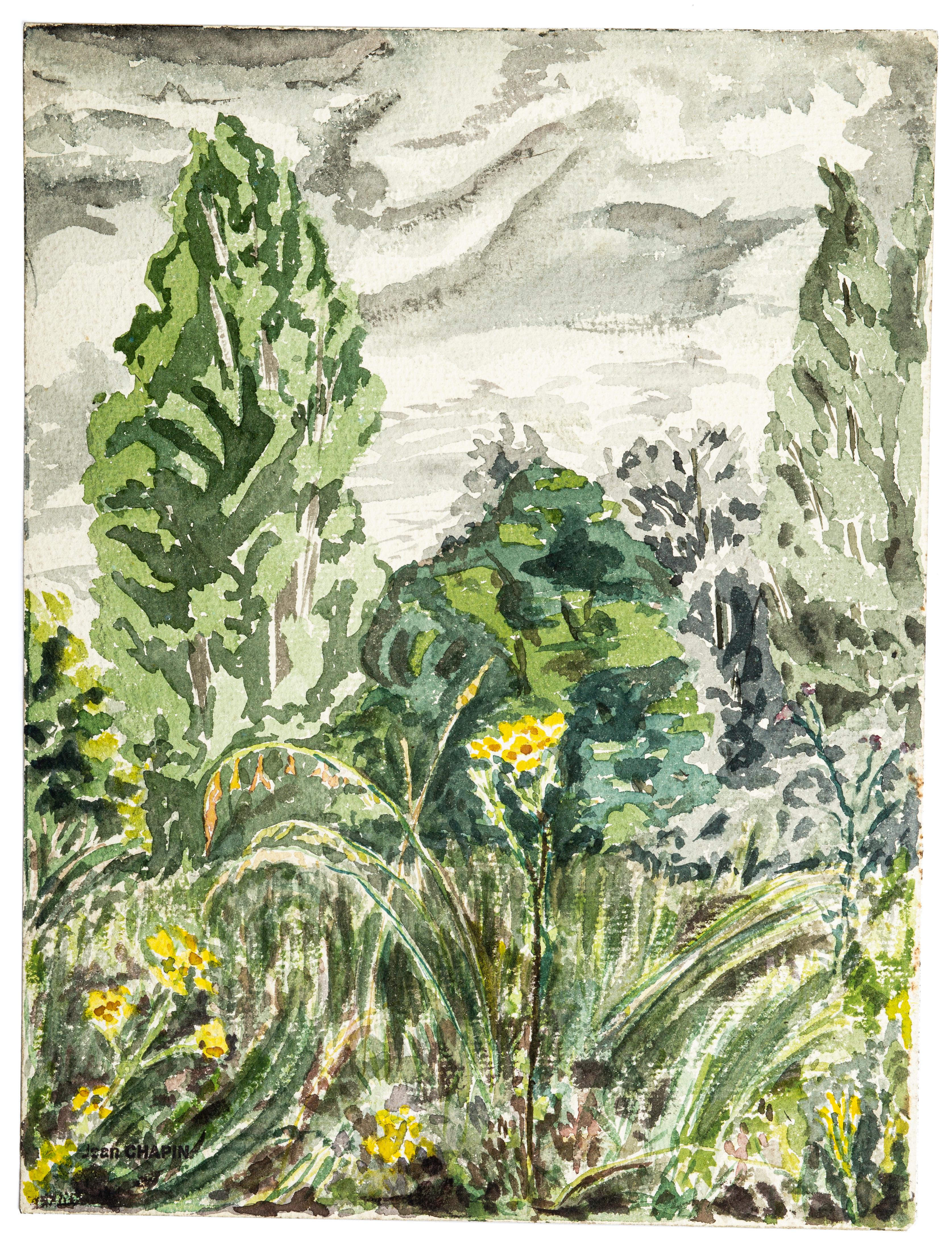 Green Landscape - Watercolor by Jean Chapin - 1920s
