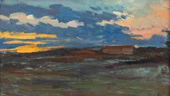 Sunset Landscape - Original Oil on Panel by A. Momo Simonetti - 1890s