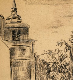 Cityscape - Charcoal Drawing by Jean Chapin - Early 1900