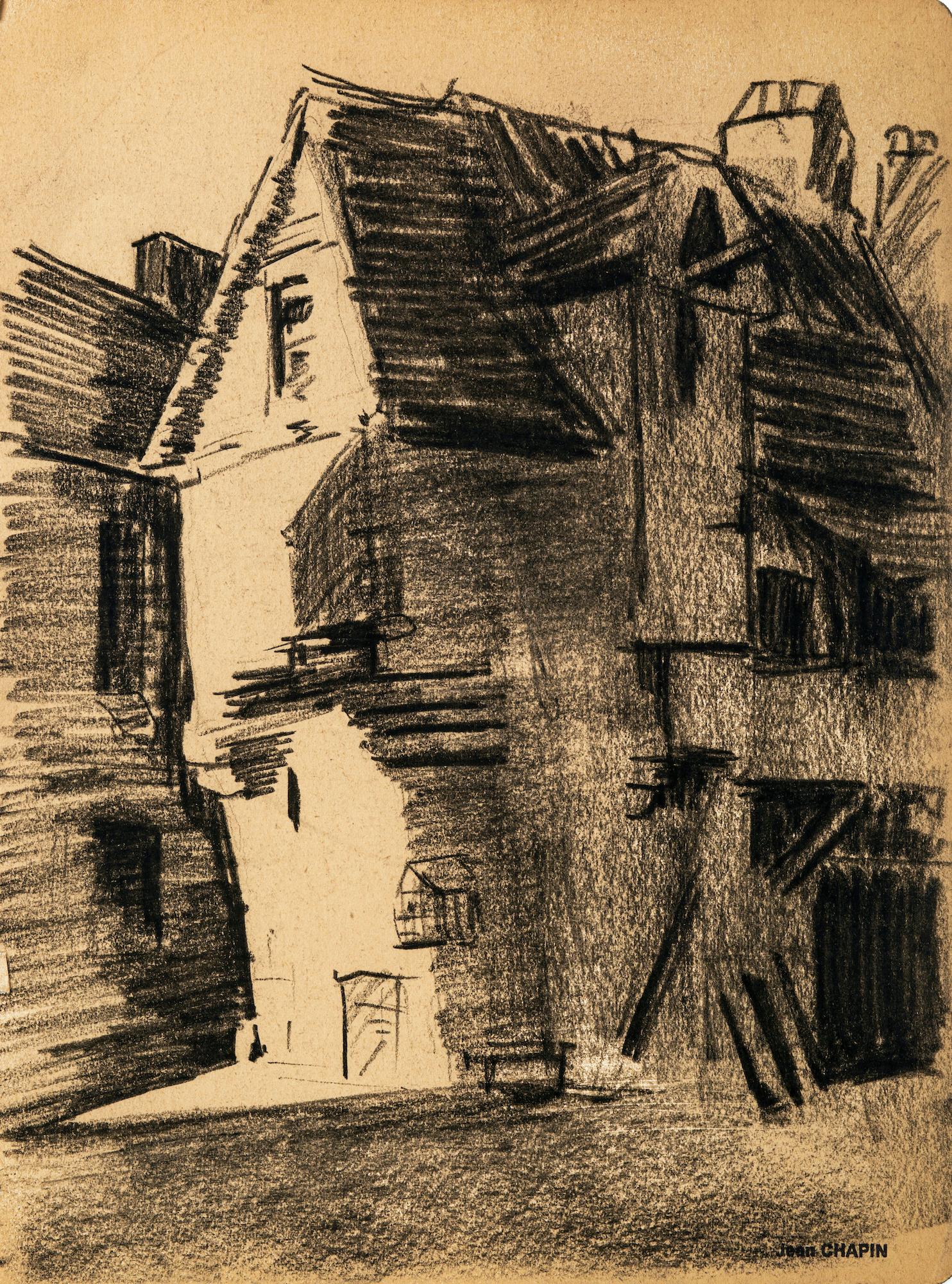 The Village - Charcoal Drawing by Jean Chapin - Early 1900