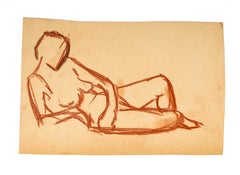 Lying Down Nude - Original Red Chalk Drawing by French Master Early 20th Century