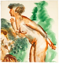 Reclined Nude - China Ink and Watercolor Drawing by Jean Chapin - Early 1900