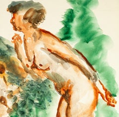 Reclined Nude - China Ink and Watercolor Drawing by Jean Chapin - Early 1900