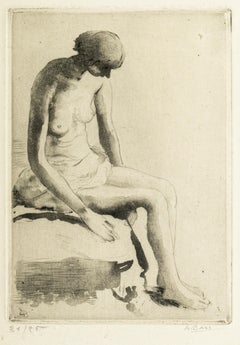 Vintage Pensive Nude - Etching and Aquatint by Anna Bass - Late 20th Century