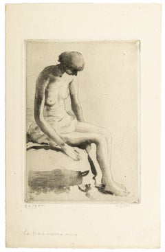 Nu pensif - eau-forte et aquatinte d'Anna Bass - fin du XXe siècle