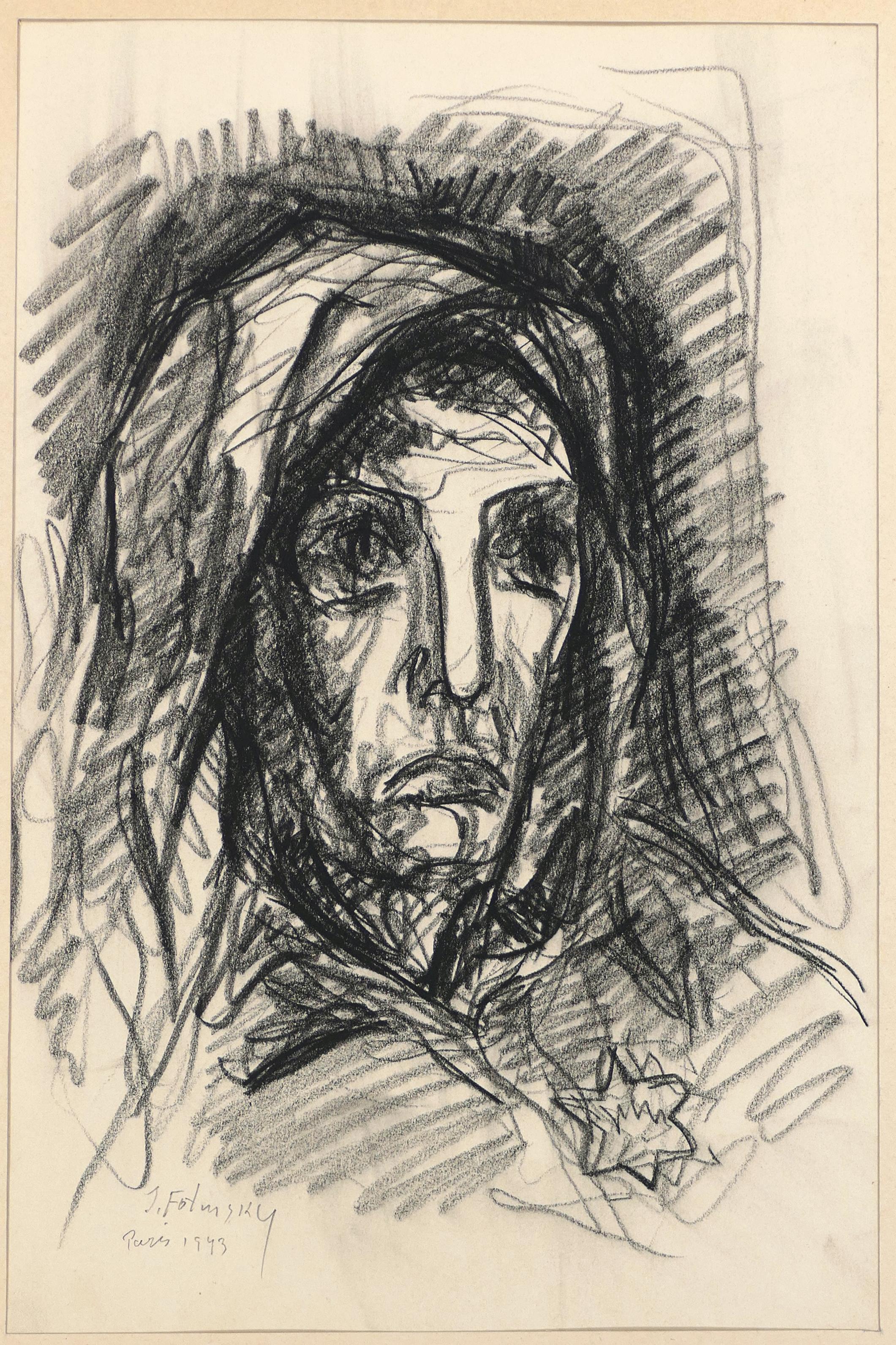 Portrait - Original Charcoal Drawing by Serge Fotinsky - 1943