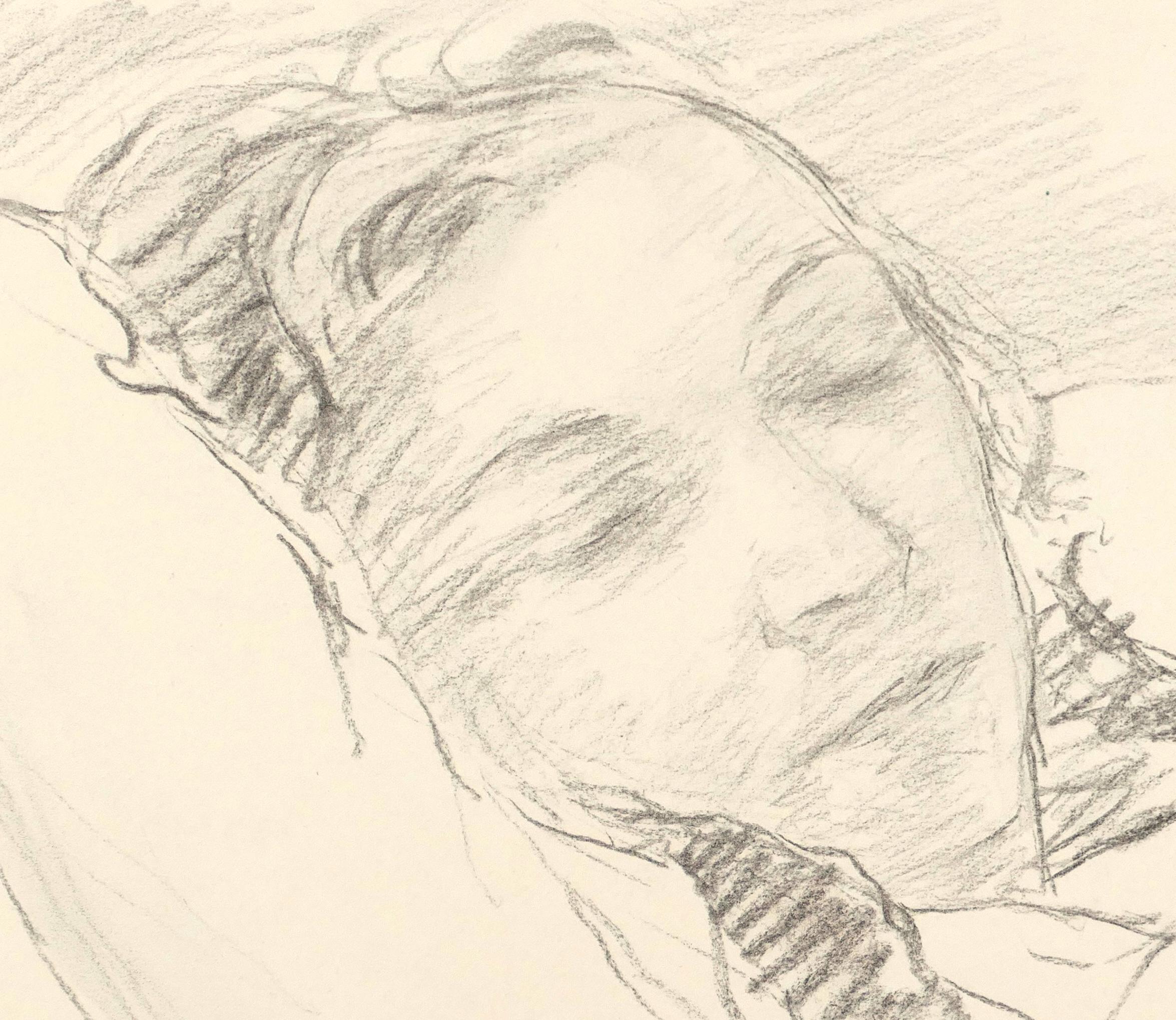 Sleeping Girl - Charcoal Drawing and watercolor by S. Fontinsky - 1940s - Art by Serge Fontinsky