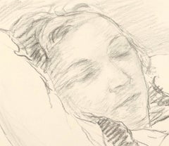 Sleeping Girl - Charcoal Drawing and watercolor by S. Fontinsky - 1940s