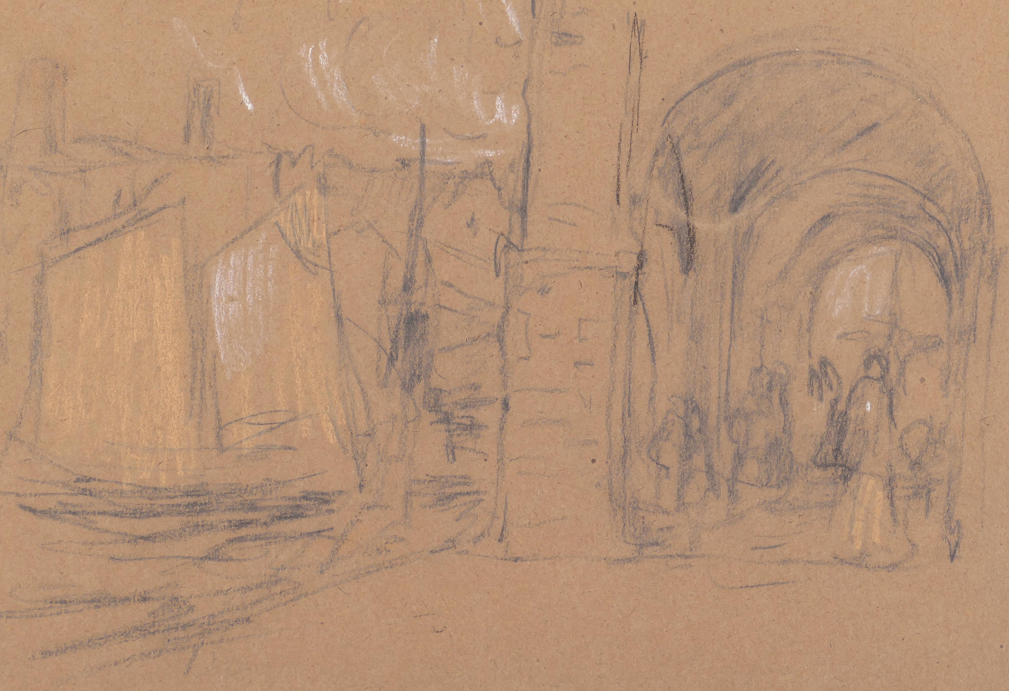 Ship and Arcade - Techniques mixtes sur papier de A. Koopman - Fin du 19ème siècle - Art de Augustus Koopman