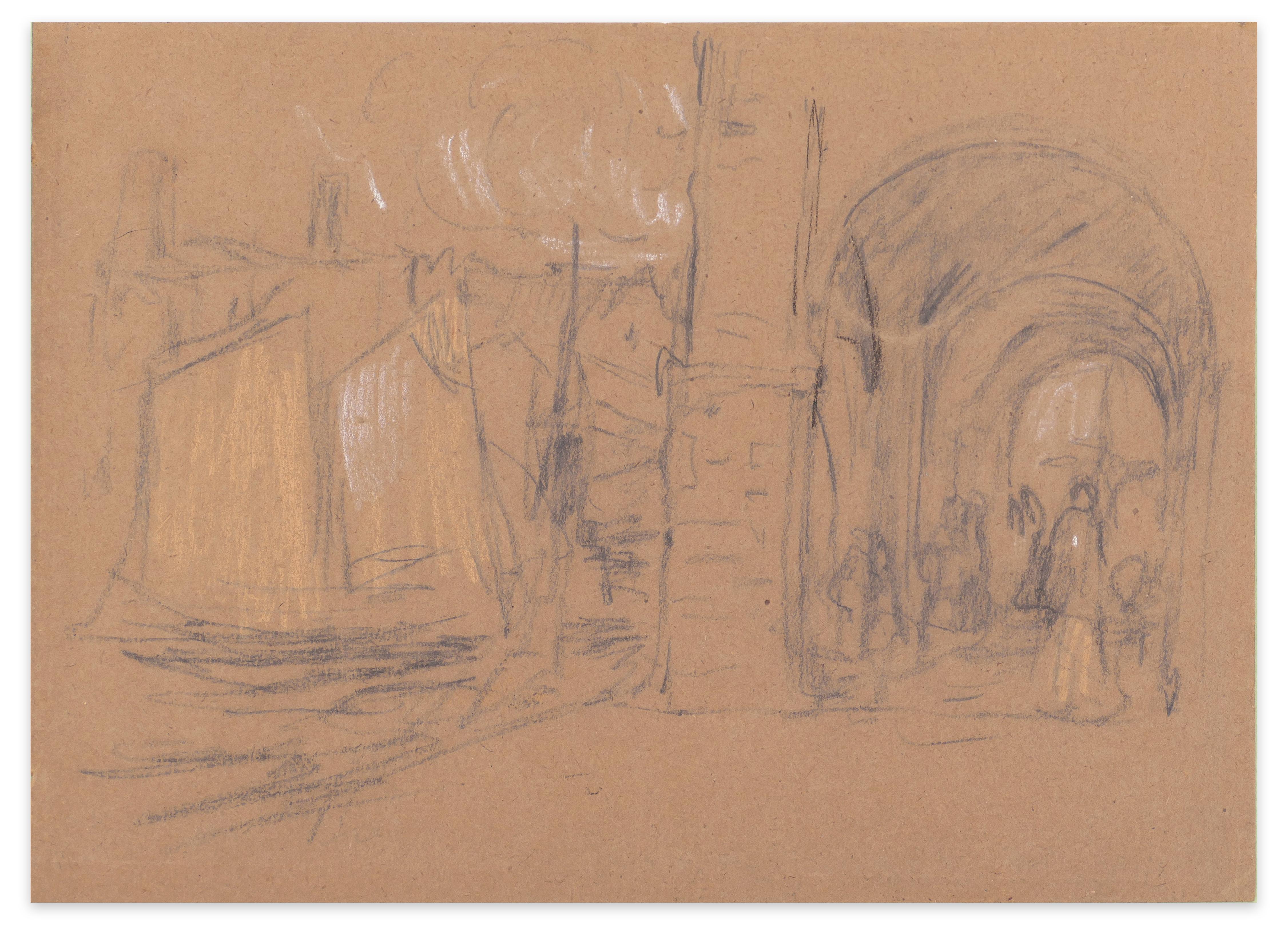 Figurative Art Augustus Koopman - Ship and Arcade - Techniques mixtes sur papier de A. Koopman - Fin du 19ème siècle