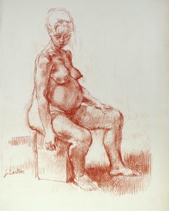 Pregnancy - Original Sanguine Drawing by Jean Carton - Mid 20th Century