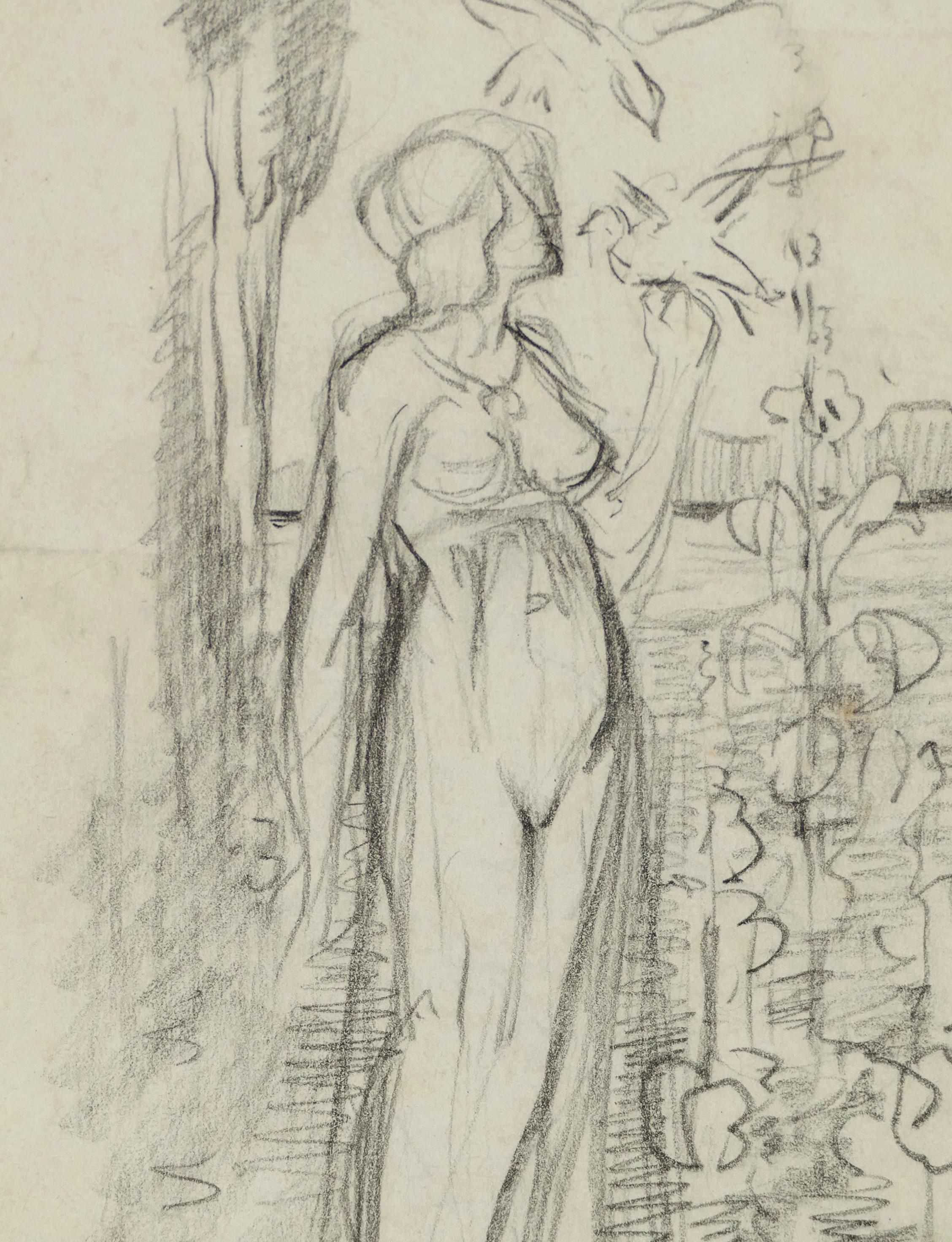 Edén - Dibujo original a lápiz de Max Théron - Principios de 1900 en venta 1