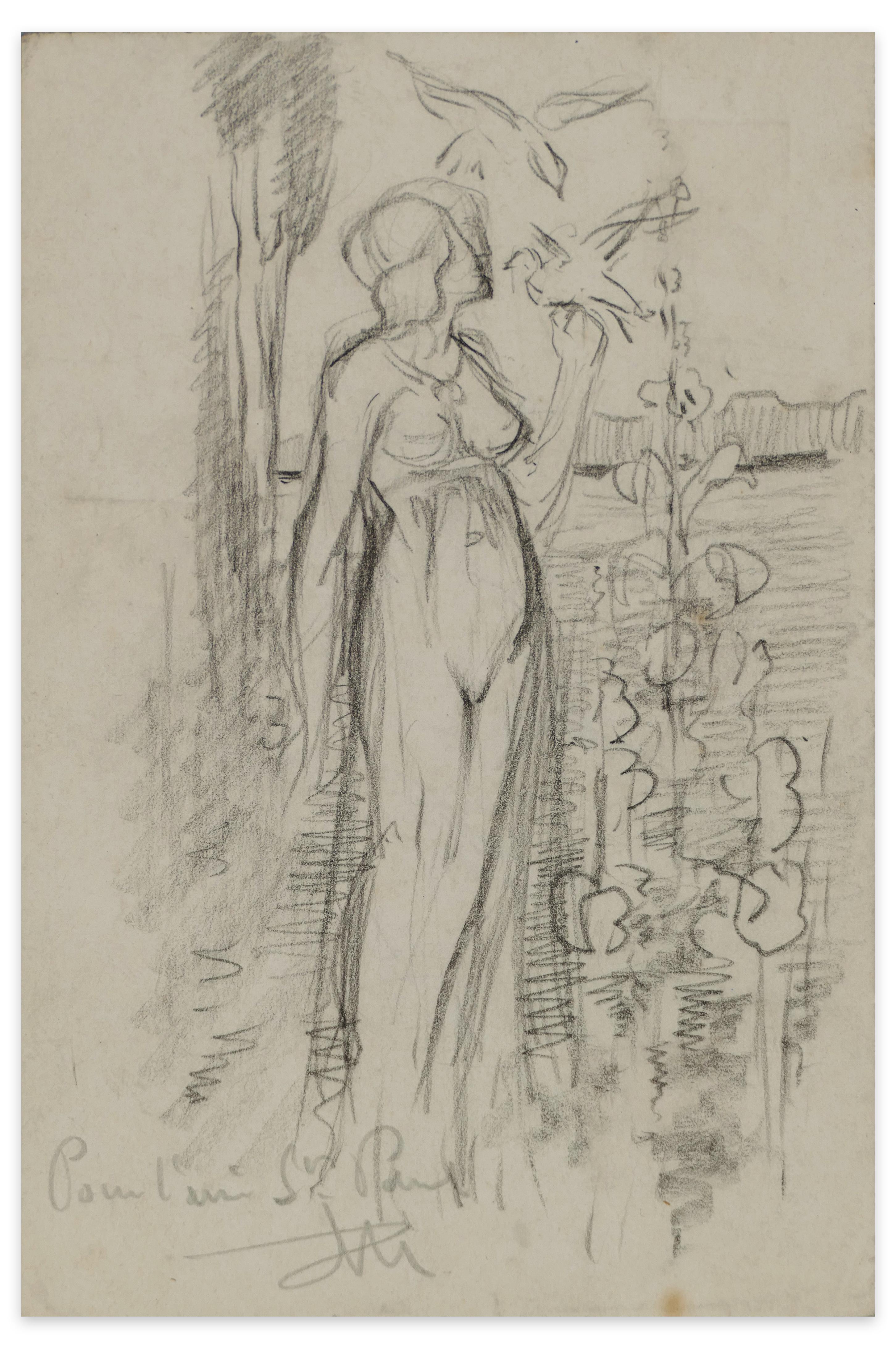 Edén - Dibujo original a lápiz de Max Théron - Principios de 1900 en venta 2