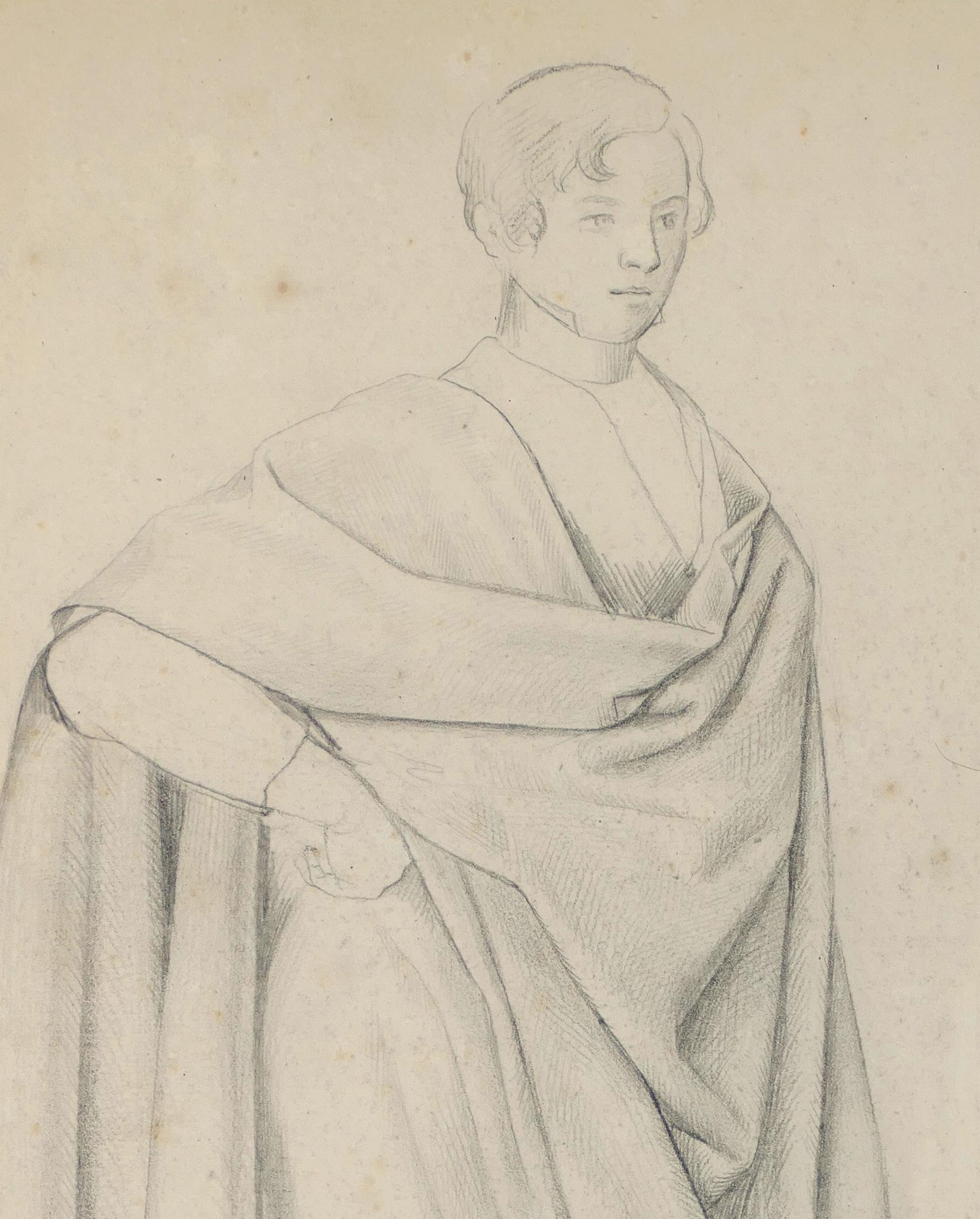 Man with Cloak - Original Pencil Drawing by H. Goldschmidt - Late 19th Century - Art by Hermann Goldschmidt