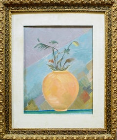 Amphora mit Blumen – Original Ölgemälde auf Leinwand von R. Melli – 1945