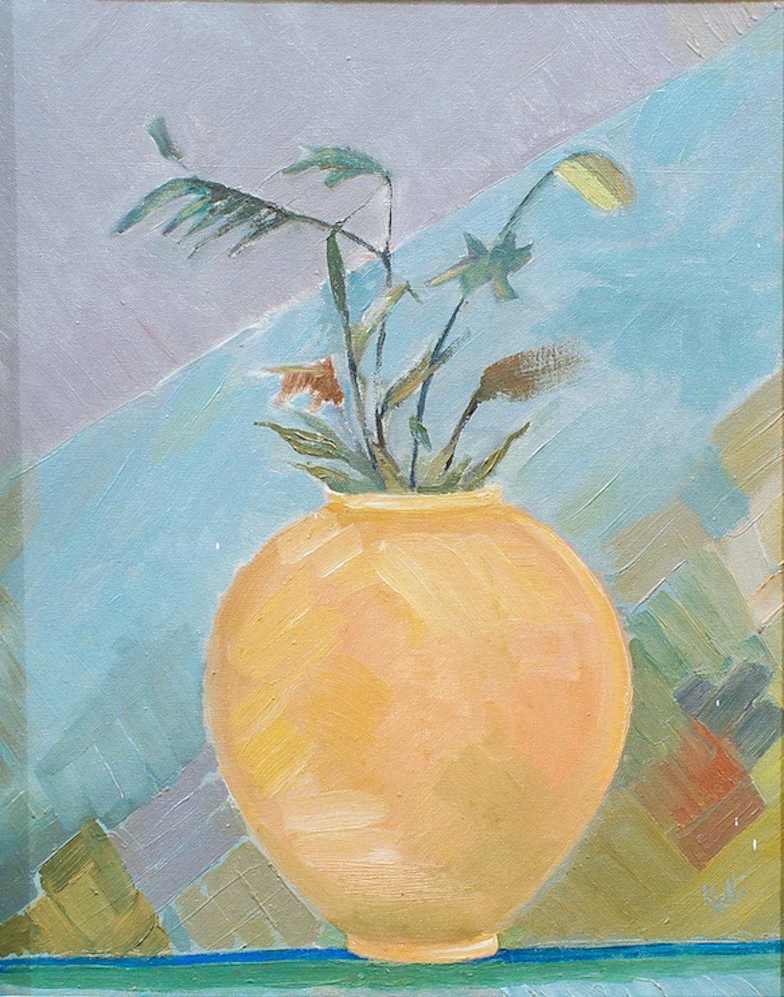 Amphora with Flowers - Original Oil on Canvas by R. Melli - 1945 - Painting by Roberto Melli