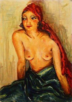 Portrait of Woman -  Oil on Wooden Panel by Antonio Feltrinelli - 1930s