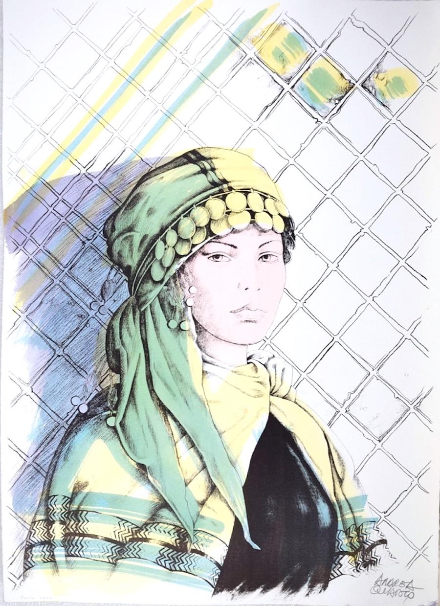 Andrea Quarto Figurative Print - The Oriental - Original Hand-Colored Lithograph by A. Quarto - 1985