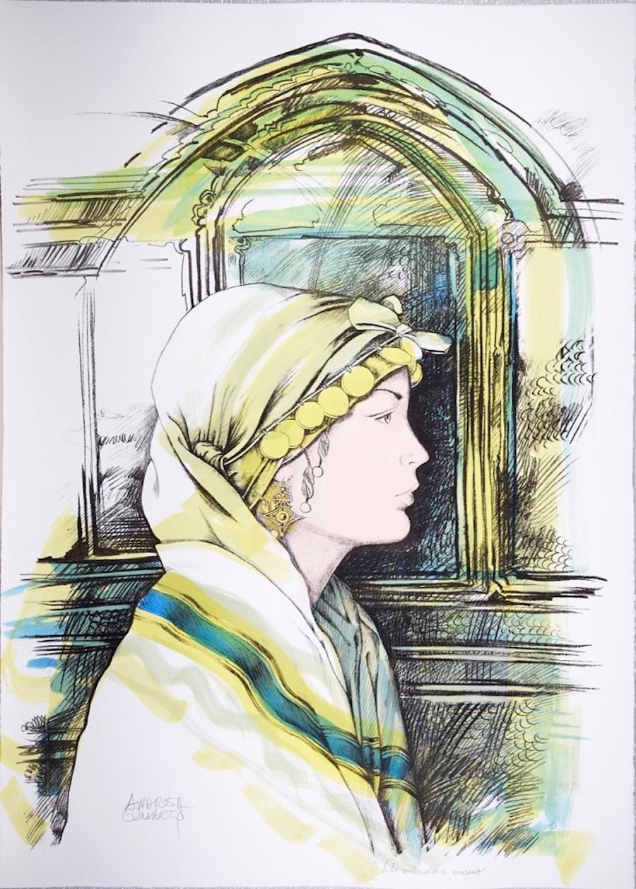 Andrea Quarto Figurative Print - The Oriental - Original Hand-Colored Lithograph by A. Quarto - 1985