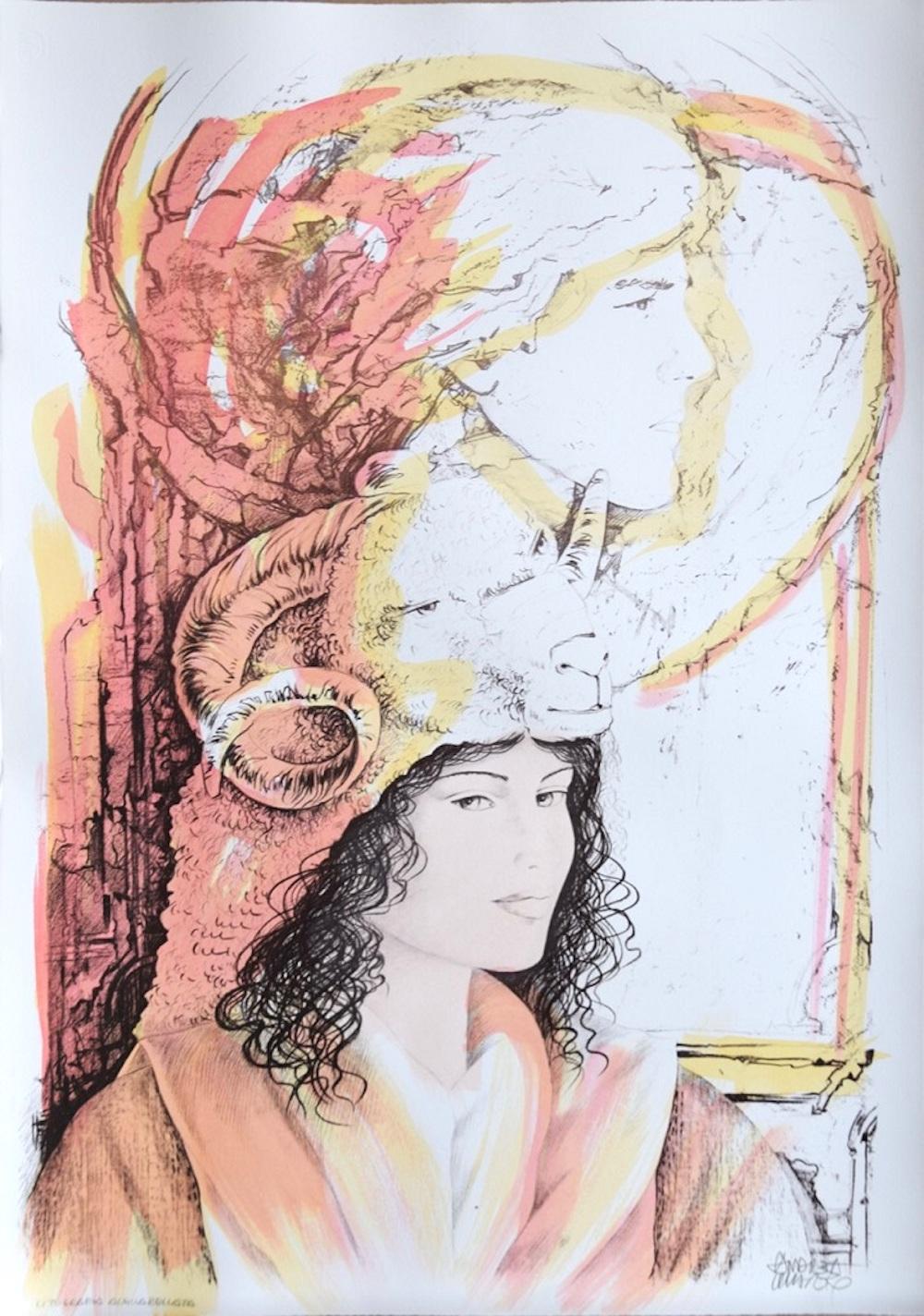 Andrea Quarto Figurative Print - Aries - Hand-Colored Lithograph by A. Quarto - 1985