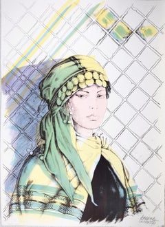 Vintage Oriental Woman - Original Hand-Colored Lithograph by A. Quarto - 1980s
