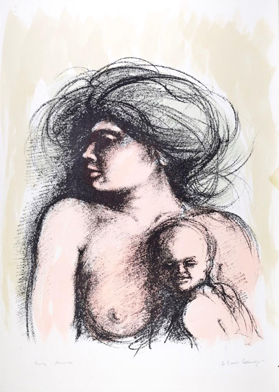 Bruno Emiro Callegari Figurative Print - Motherhood - Original Lithograph by B.E. Callegari - 1980s