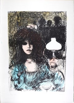 Woman at Bar - Lithograph by B.E. Callegari - 1980s
