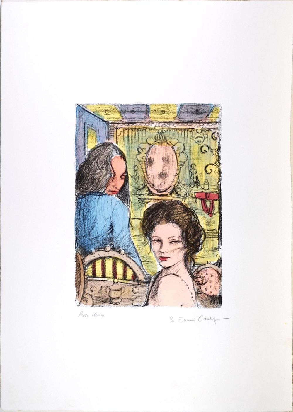 Women in a Bar - Lithograph by B.E. Callegari - 1980s - Print by Bruno Emiro Callegari