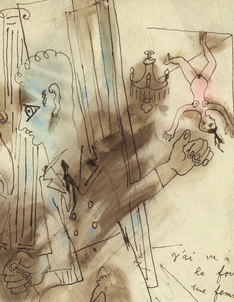 Jean Cocteau J Ai Vu A La Foire Une Femme Nue Marcher Au Plafond Drawing By J Cocteau For Sale At 1stdibs