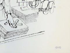 News Vendor, New York  - China Ink Drawing on Paper by G. Grosz - 1932
