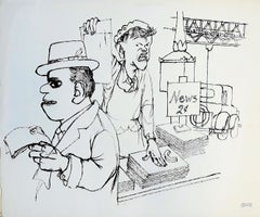 News Vendor, New York  - China Ink Drawing on Paper by G. Grosz - 1932