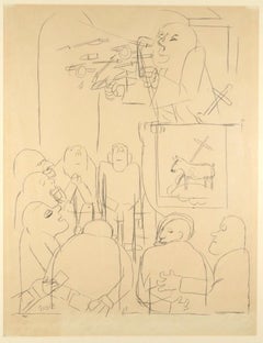 The Outpouring of The Holy Spirit  - Pencil Drawing on Paper by G. Grosz - 1927