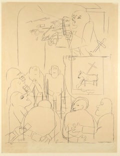 The Outpouring of The Holy Spirit - Pencil Drawing on Paper by G. Grosz - 1927