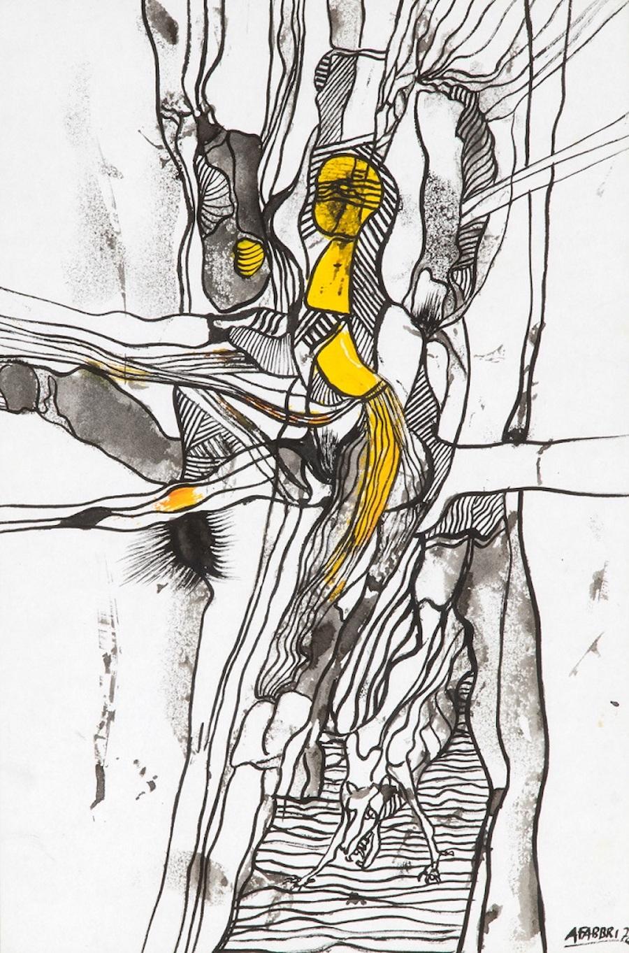 Agenore Fabbri Abstract Drawing - Composition 2 - Ink and Watercolor Drawing by A. Fabbri - 1952