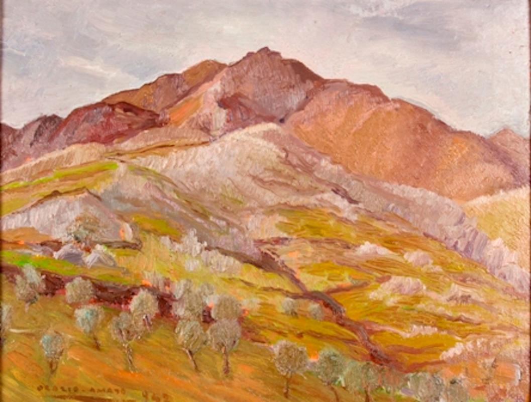Orazio Amato Figurative Painting - Landscape in Grey . Original Oil on Board by O. Amato - 1942