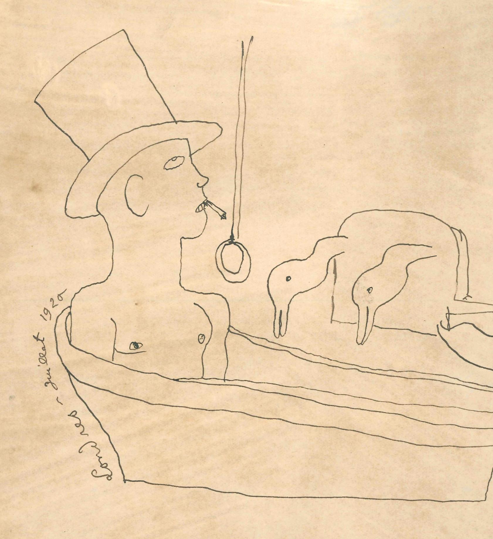 Londres - Drawing original à l'encre de Chine de J. Cocteau - 1920 - Art de Jean Cocteau