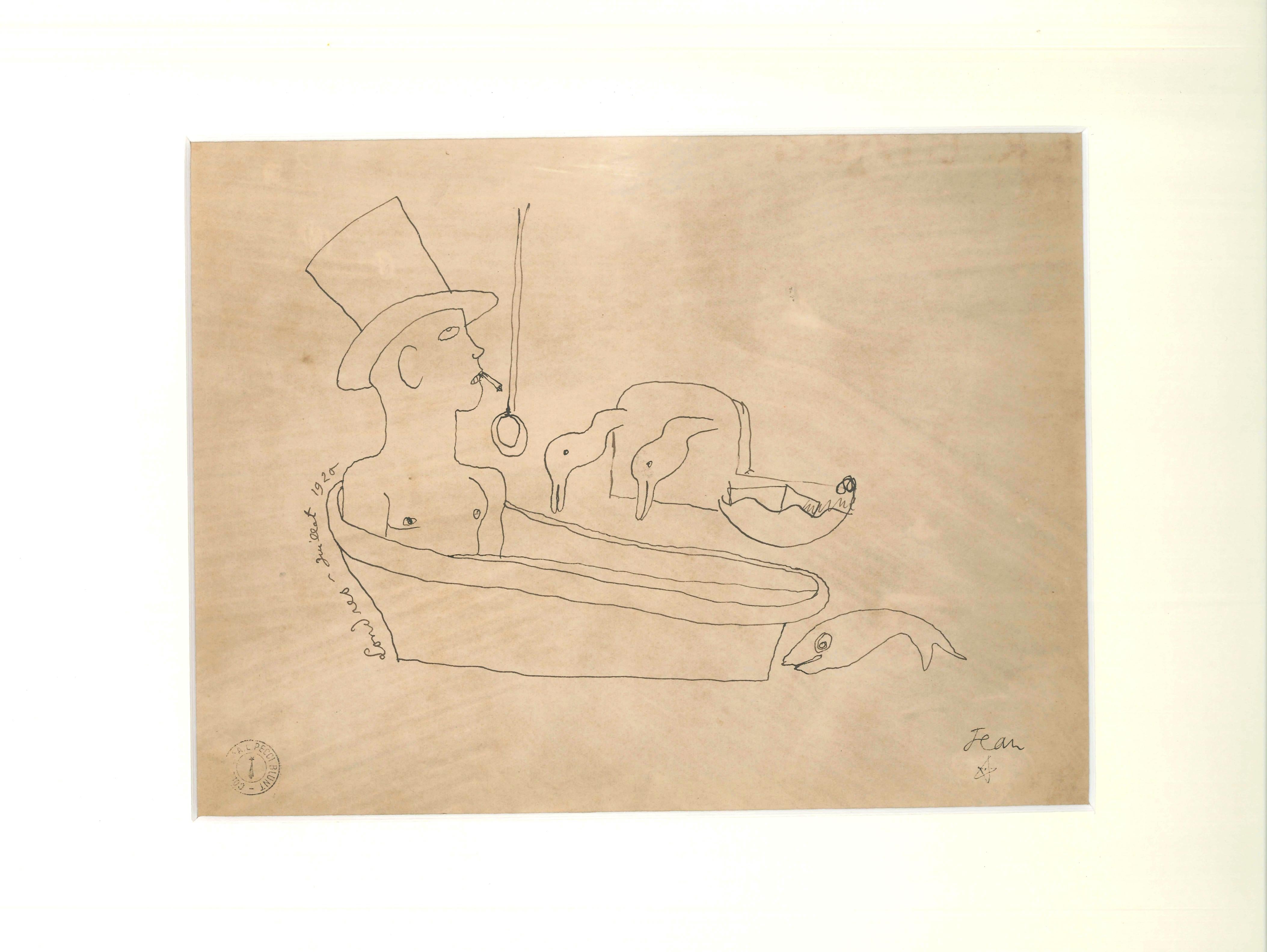 Londres - Original China Ink Drawing by J. Cocteau - 1920 - Modern Art by Jean Cocteau