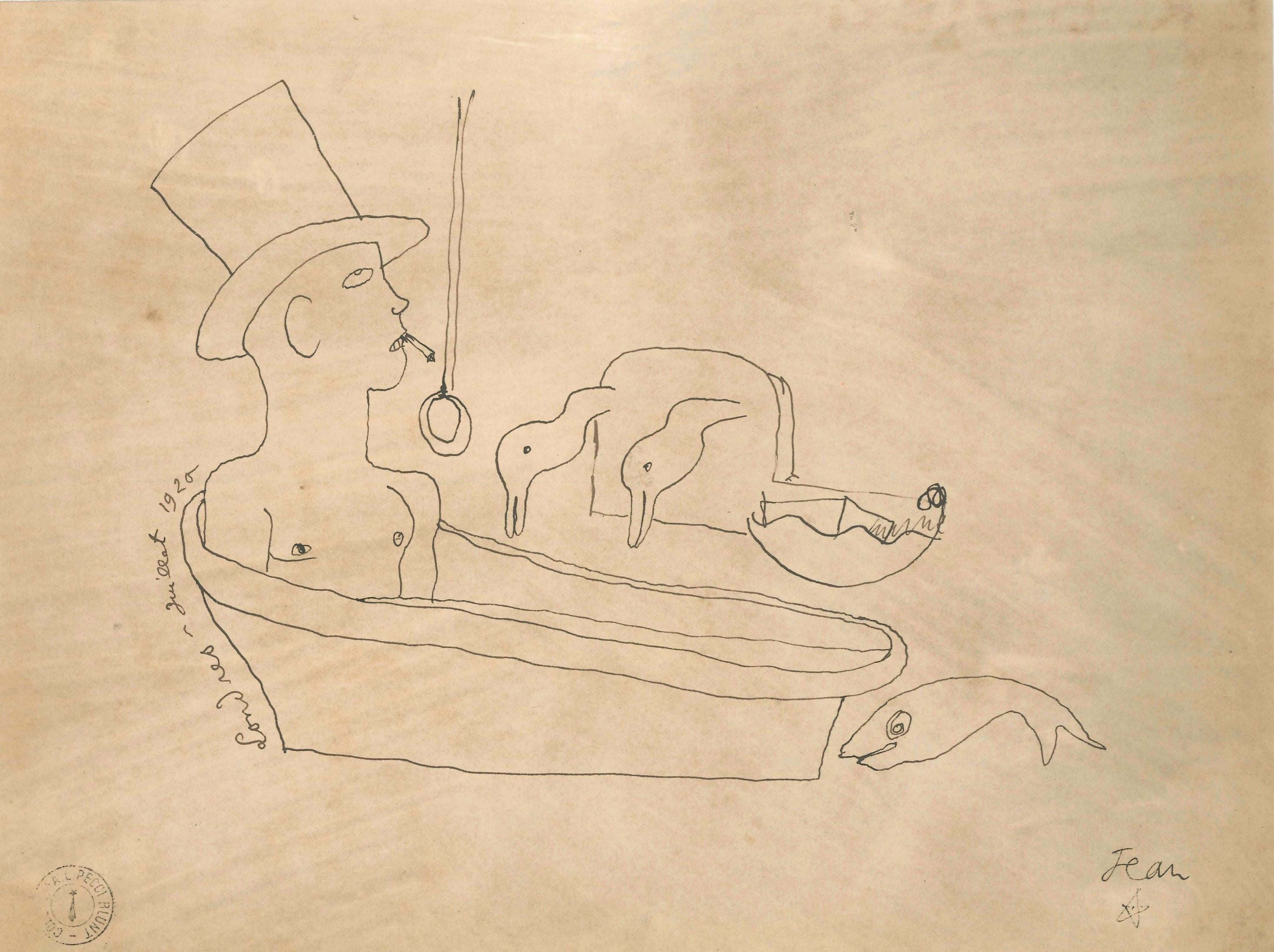 Jean Cocteau Figurative Art - Londres - Original China Ink Drawing by J. Cocteau - 1920