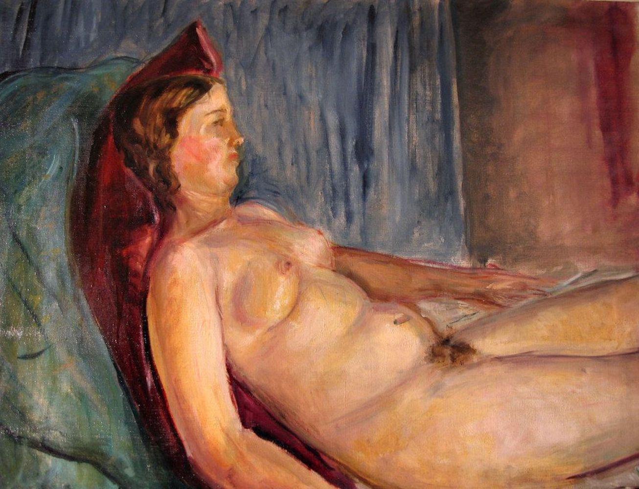 Nu de femme -  Huile sur panneau de bois d'Antonio Feltrinelli - années 1930