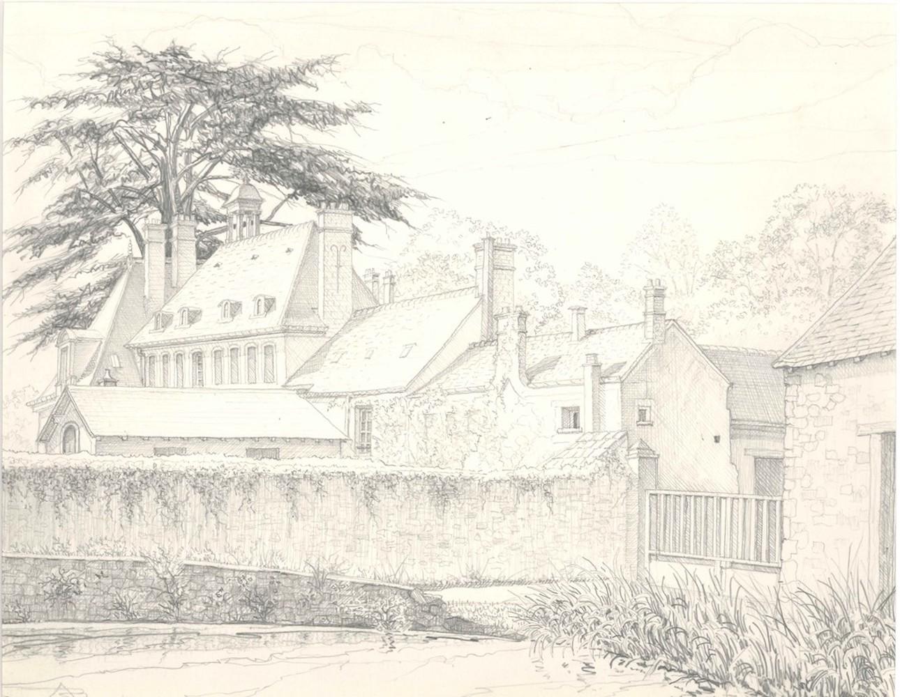 Les Granges de Port Royal - Original Pencil Drawing 1970s